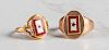 Two 14K rose gold and enamel antique rings