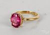 14K yellow gold pink tourmaline diamond ring