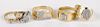 Five 14K gold and diamond rings