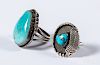 Two Native American silver and turquoise rings.