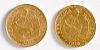 Two Columbia five peso gold coins