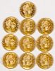 Ten Austrian 1915 gold ducat coins