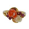 14K Gold Carved Coral Red Stone Ring