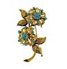18k Gold Turquoise Flower Brooch Pin 