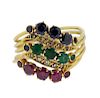 Antique 18k Gold Diamond Emerald Sapphire Ruby Harem Ring 