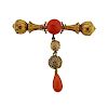 Antique 14K Gold Coral Brooch Pin