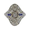 Art Deco 18K Gold Diamond Blue Stone Ring