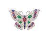 18K Gold, Ruby, Emerald, Sapphire, and Diamond Butterfly Brooch