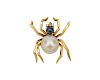 18K Gold, Pearl, Sapphire, and Diamond Spider Brooch