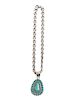 Sterling Silver and Turquoise Pendant Necklace
necklace length 18 inches, pendant length 2 7/8 x width 1 1/2 