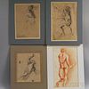 Four Unframed Figure Drawings:    Attributed to Andrea Sacchi (Italian, 1599-1661), Two Sketches of the Roman God, Saturn