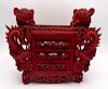 ASIAN FIGURAL RED LACQUER ALTAR PIECE 