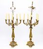 Neoclassical Gilt Bronze Candelabra Table Lamps Pr