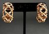 14K Gold Bamboo Lattice Motif Earrings, Pair
