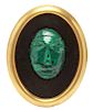 Carved Malachite Stylized Face Hanging Wall Plaque
