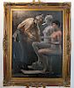 B. LEON: Artist and Nude Model - Oil on Canvas