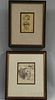 Obad Diaho (Israeli, 20th Century)      Two Framed Sketchbook Pages: Man with Cart