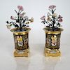 Pair of French Painted Porcelain and Tole Cachepot