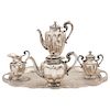 TEA SET. MEXICO, 20TH CENTURY. Sterling 0.925 Silver. Marked NIETO. Wave design with vegetal motifs. Weight: 5,281 g