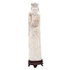 LADY WITH FLOWERS. CHINA, EARLY 20TH CENTURY. Carved ivory with black ink details. 13 in tall.