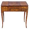 DRESSING TABLE. FRANCE, 19TH CENTURY. Wood decorated with marquetry, bronze and gilded details. 29.5 x 30 x 19 in.