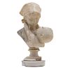 EMILIO FIASCHI (ITALY, 1858-1941). PEASANT WITH BOY. Sculpture in alabaster with sgraffito floral details. With base. Signed. 15 in tall.