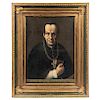 SIGNED "PADILLA". MEXICO, 19TH CENTURY. PORTRAIT OF BISHOP. Oil on canvas. Signed and dated "Padilla pintó 1831". With the legend : "TANTI VIRI NIHIL 