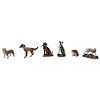 GROUP OF MINIATURE DOGS. FIRST HALF OF THE 20TH CENTURY. Hand painted bronze. Six pieces. 4.5 in maximum high.