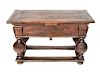A Flemish Carved Oak Draw Leaf or Bolpoottafel Table
Height 31 x width 51 1/4 x depth 28, two leaves 21 3/4 inches.