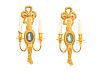 A Pair of Louis XVI Gilt Wood and Wedgwood Mounted Sconces
Height 22 1/2 x width 10 1/2 x depth 5 inches.