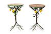 A Pair of Whimsical Painted Metal Lemon Tree Occassional Tables
Height 18 1/4 inches.