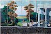A late 18th/early19th century continental paper seven panel landscape screen.