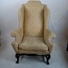 Antique American Wing Chair with Gold Upholstery