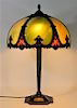 1920s Spelter Slag Glass Panel Lamp