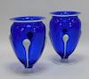 PR Blue & White Bohemian Tadpole Art Glass Vases