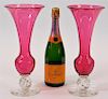 Pairpoint Rosaria Swirled Art Glass Trumpet Vases