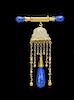 Chinese Qing Dynasty Gold Lapis and Stone Brooch