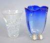 Four piece group to include Lalique frosted vase, vase with pinched rim, and two cameos. Lalique ht. 7 1/4 in., rinched rim ht. 8 1/2 in.