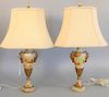 Pair of Alabaster urns mounted with bronze rams heads made into table lamps. ht. 29 in.