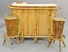Three piece bamboo set, bar and two bar stools, mid-20th century. ht. 41 1/2 in., lg. 59 in.