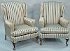 Pair of Queen Anne upholstered wing chairs. ht. 41 in.