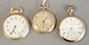 Lot with three open face pocket watches including Bigelow & Kennard Boston.