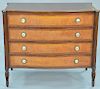 Custom mahogany Sheraton style serpentine front chest with figured maple drawers. ht. 36 in., wd. 42 in.
