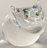 Steuben cat figural crystal sculpture with tourmaline eyes, signed Steuben. ht. 4 in.