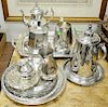 Group lot of silver plate trays, tea pot, pitcher, ice water pot, etc