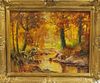 Attributed to Antal Neogrady (Hungarian, 1861-1942)      Autumn River View with Deer.