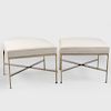 Pair of Mid Century Paul McCobb Brass-Mounted Leather Upholstered Stools