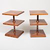 Pair of Art Deco Mahogany Three-Tiered Side Tables