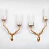 Pair of Gilt-Metal Branch Form Two-Light Wall Lights