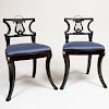 Pair of Regency Style Brass-Mounted and Ebonized Side Chairs